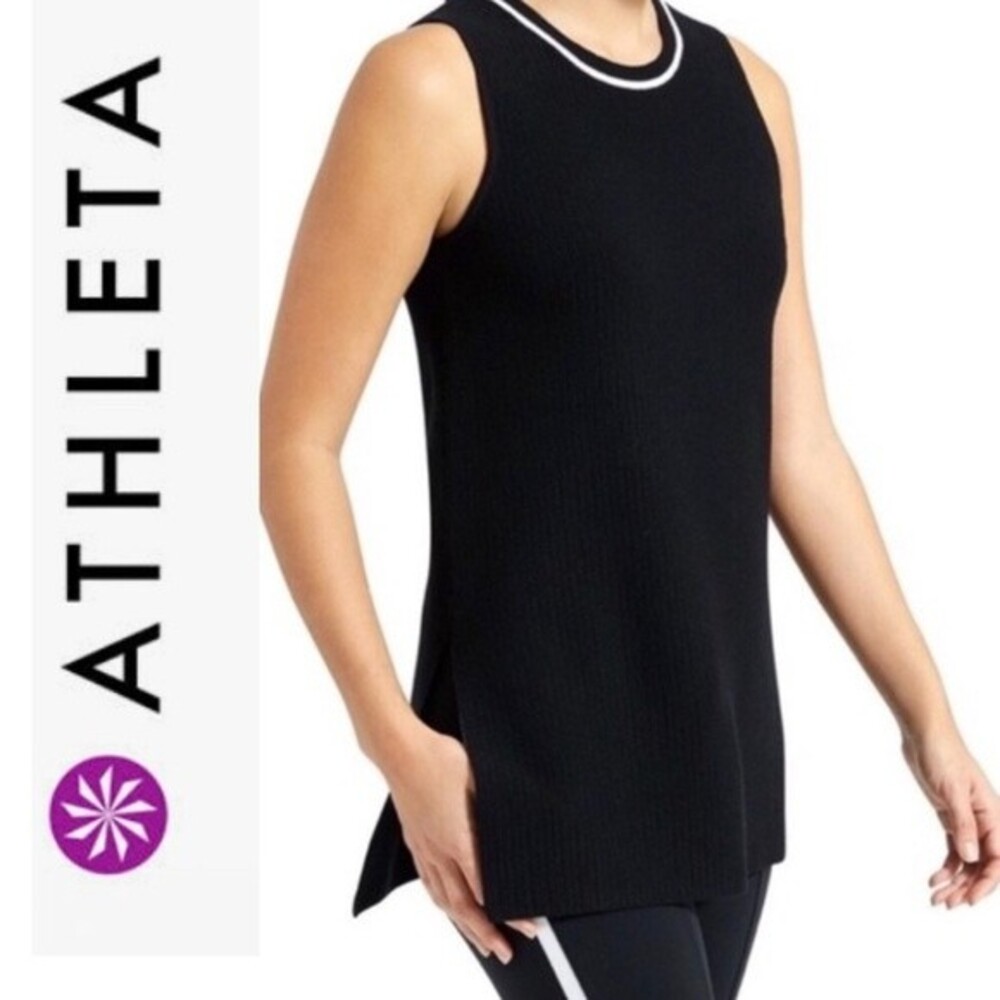 Athleta On The Town Ribbed Knit Sleeveless Tunic In Black & White Size XXS